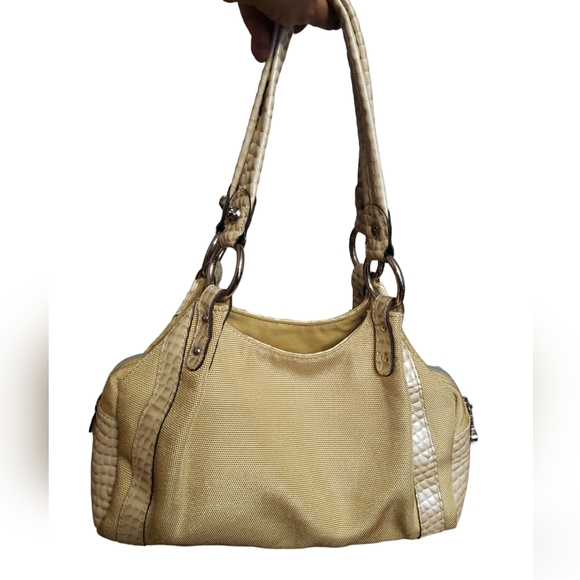 Kathy Van Zeeland Taupe Creamy Shoulder Bag Purse Crown Charm Satchel - Picture 4 of 17